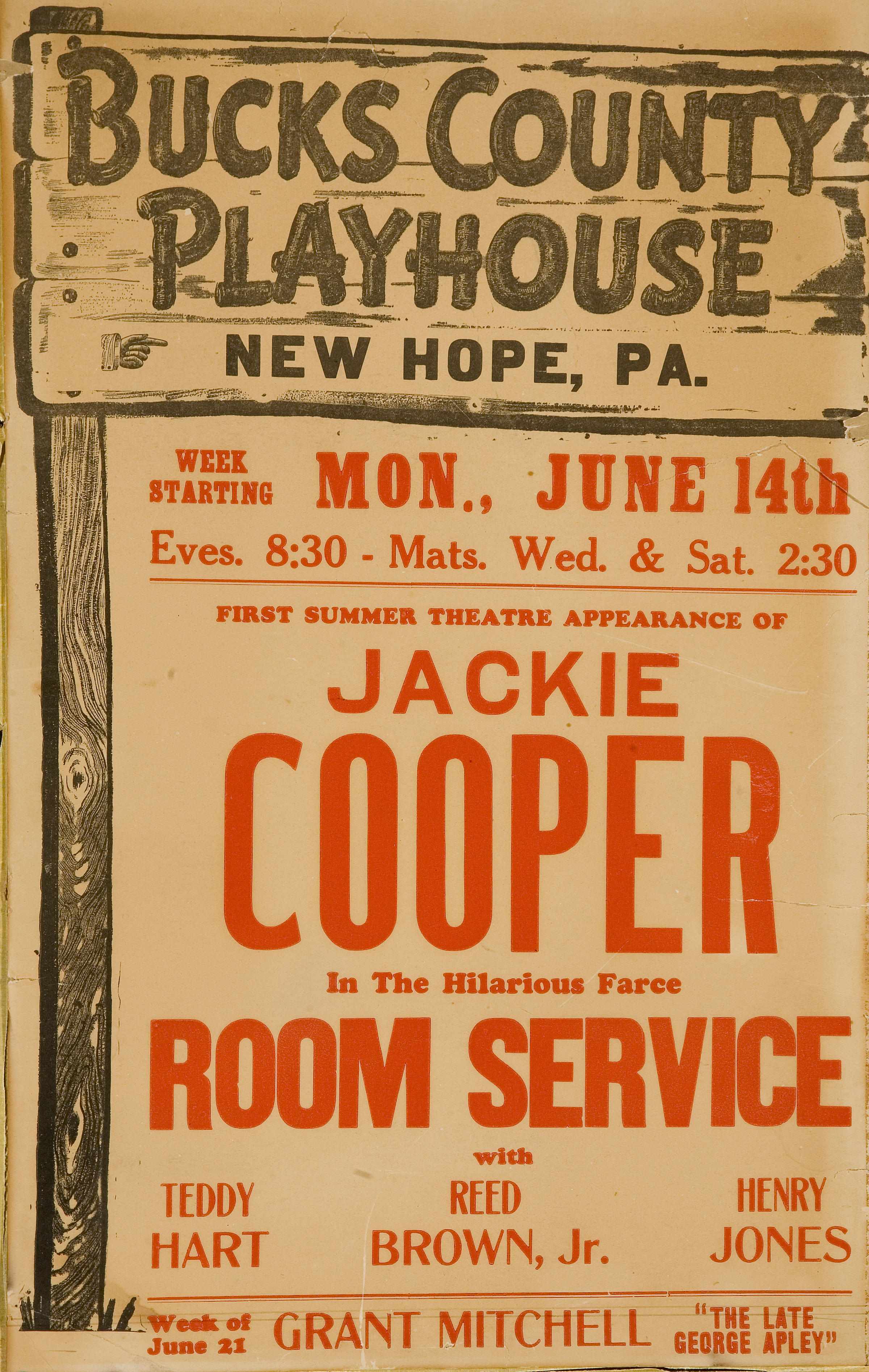 Appraisal: Jackie Cooper theatrical broadsides Three pieces Cape Playhouse Jackie Cooper