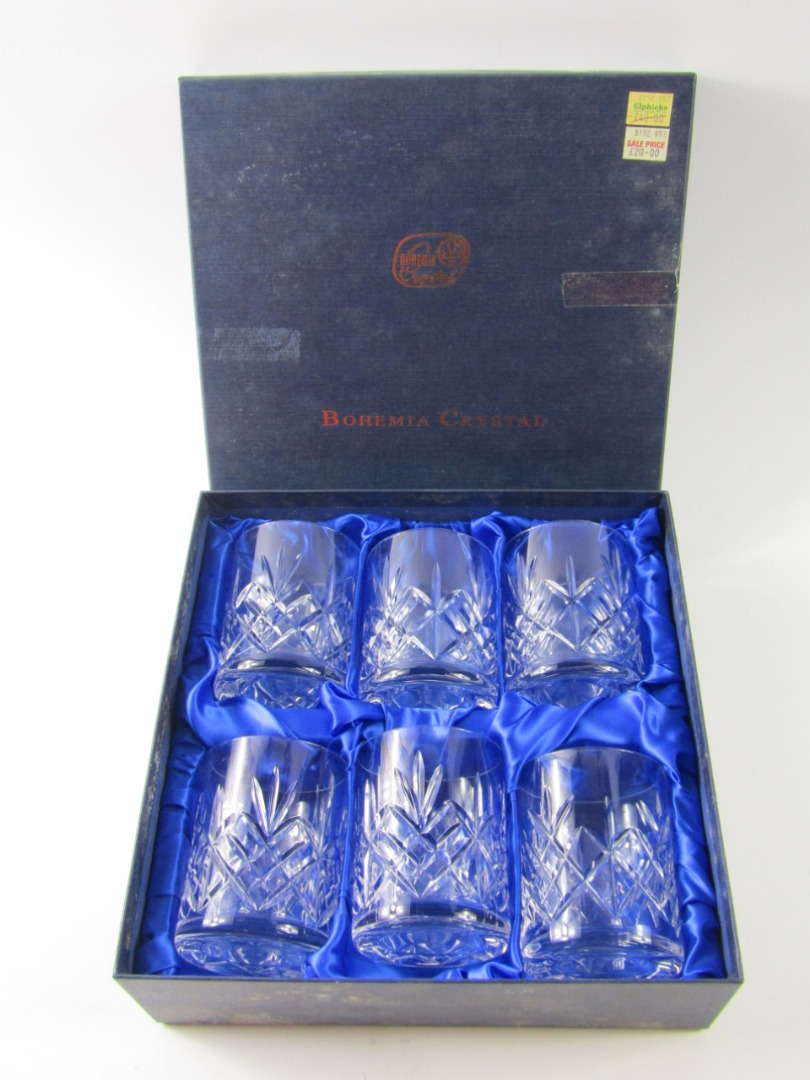 Appraisal: Bohemian cut glass tumblers decorated in the Flamenco pattern six