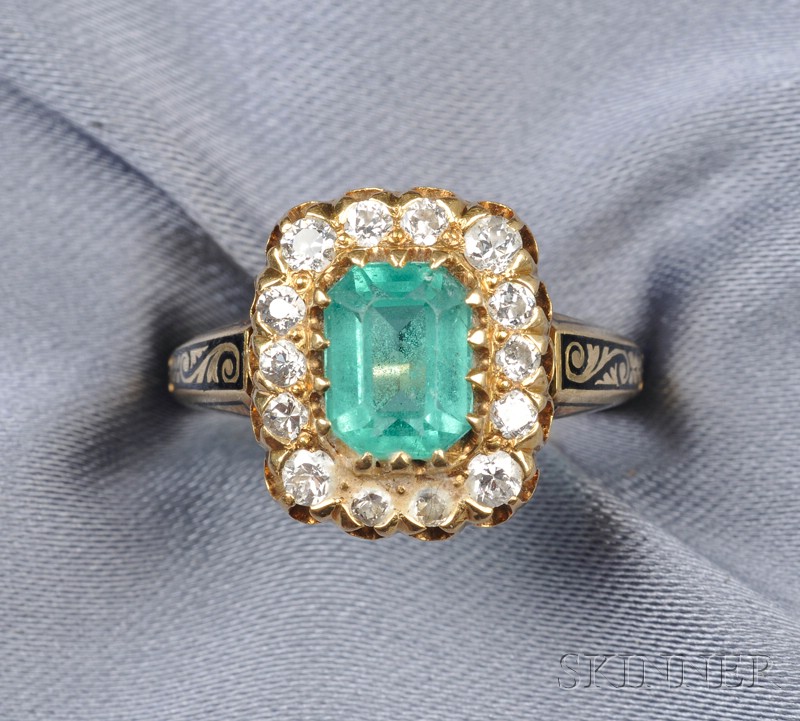 Appraisal: kt Gold Emerald and Diamond Ring prong-set with an emerald-cut