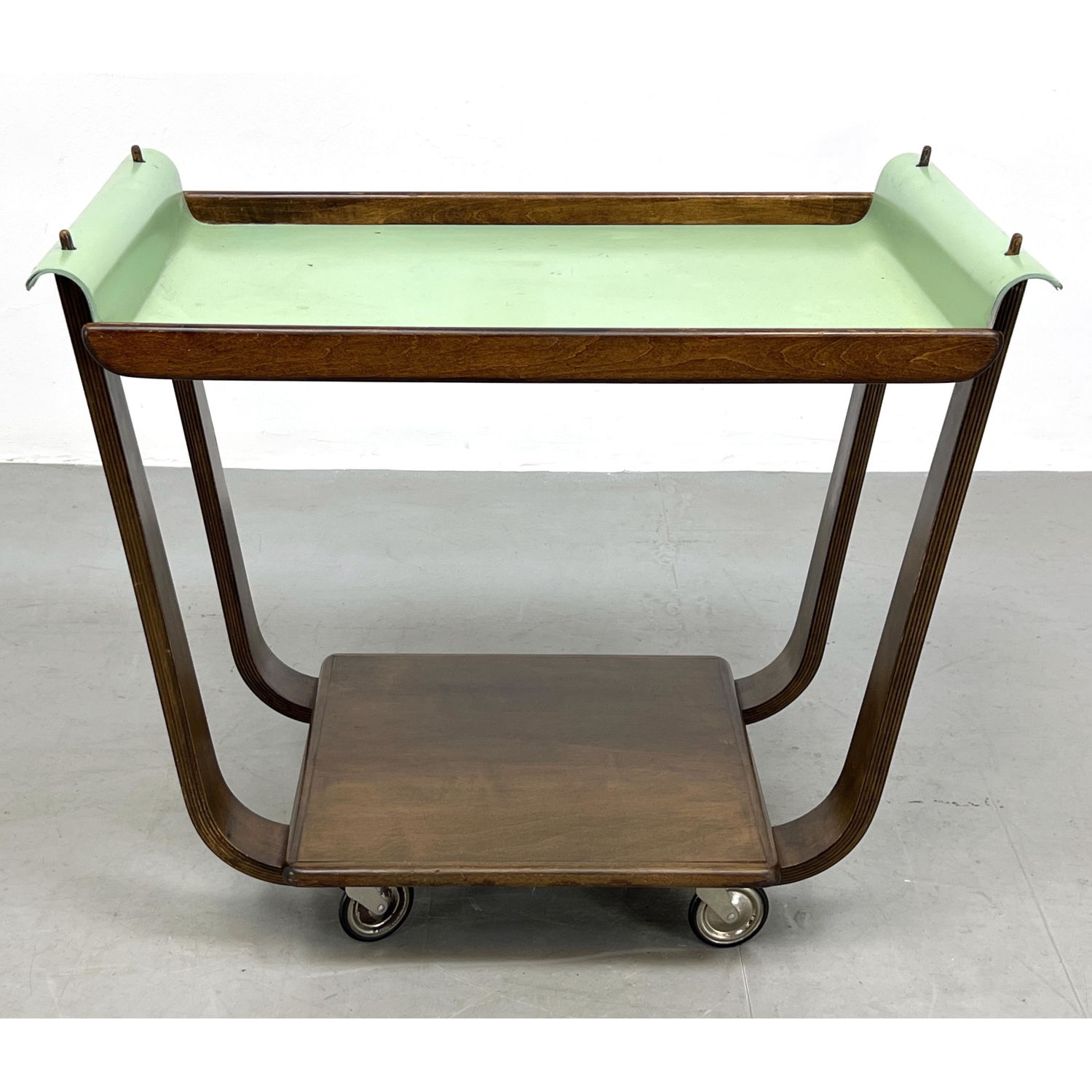 Appraisal: Art Deco Rolling Serving Bar Cart Wood Frame with Aqua