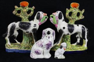 Appraisal: lot of Associated Staffordshire dog group consisting of a miniature