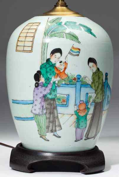 Appraisal: Chinese Famille Rose Jar Table Lamp th century porcelain -