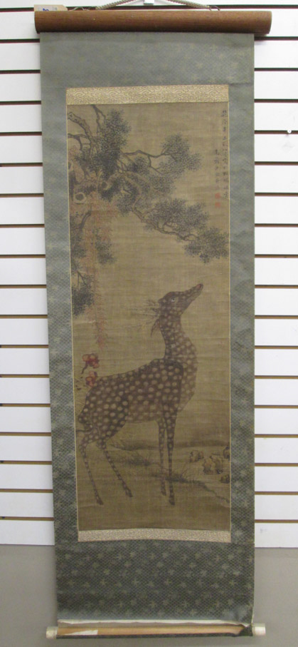 Appraisal: JAPANESE HANGING SCROLL spotted deer and overhanging tree ink and