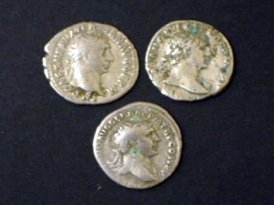 Appraisal: THREE TRAJAN DENARII with Justitia Felicitas and Pax on reverse