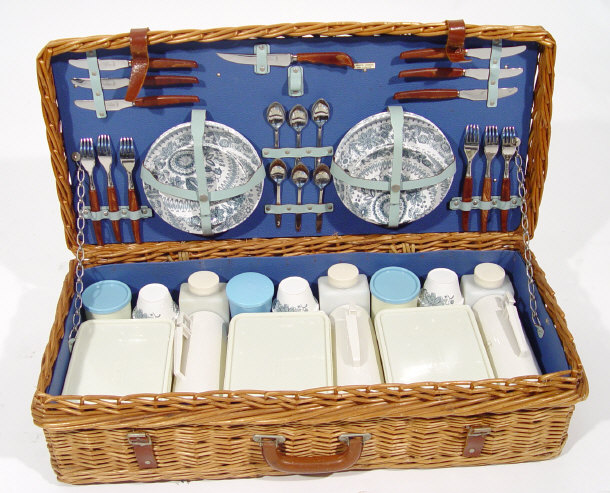 Appraisal: Asprey London wicker picnic hamper fitted with Brexton cutlery flasks