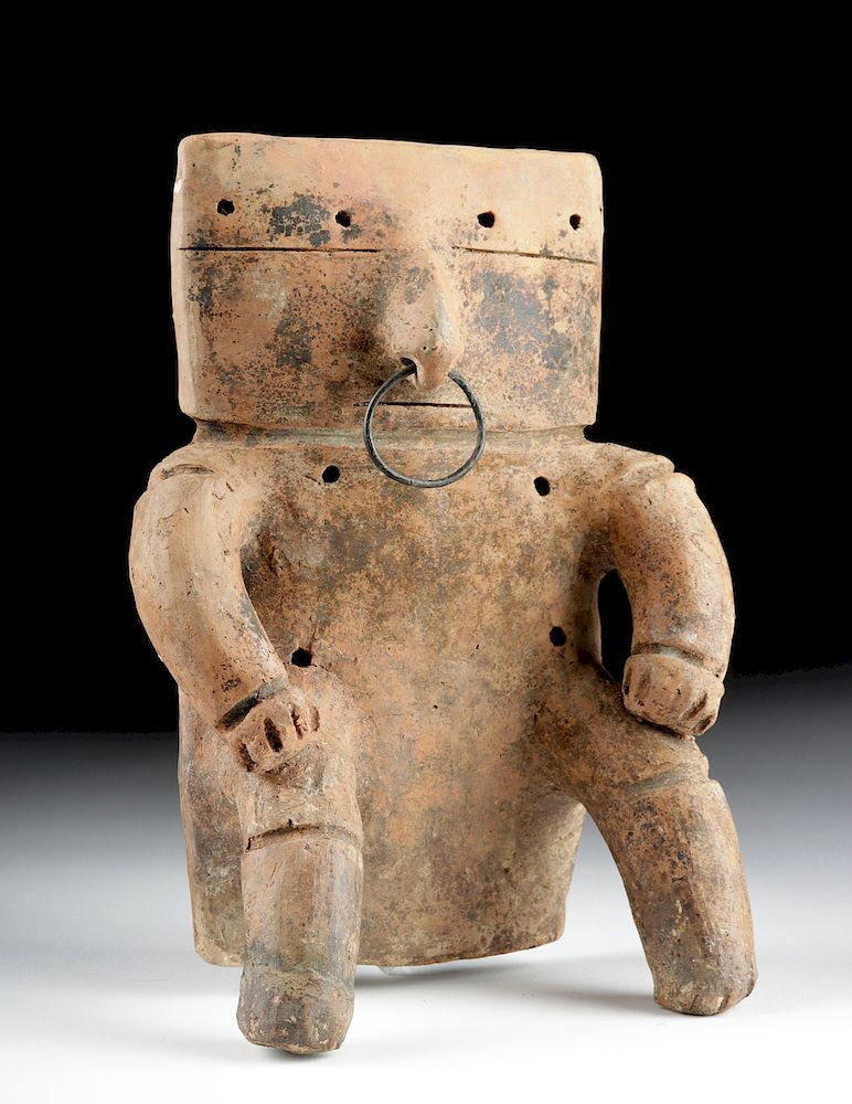 Appraisal: Quimbaya Pottery Seated Slab Figure Pre-Columbian Colombia Quimbaya culture ca