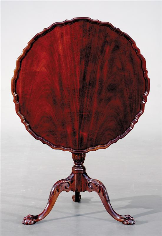 Appraisal: Georgian style carved mahogany tilt-top table Baker dished piecrust top