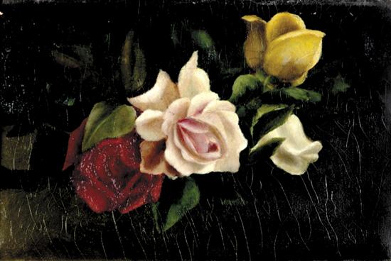 Appraisal: American school th century ROSE STILL LIFE oil on canvas