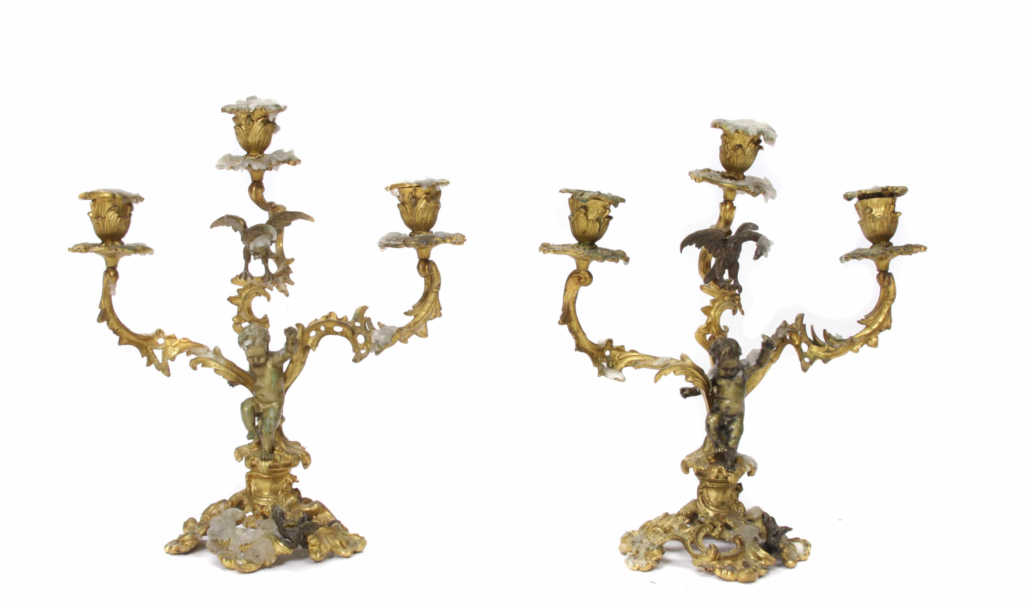 Appraisal: A pair of Louis XV style gilt bronze three light