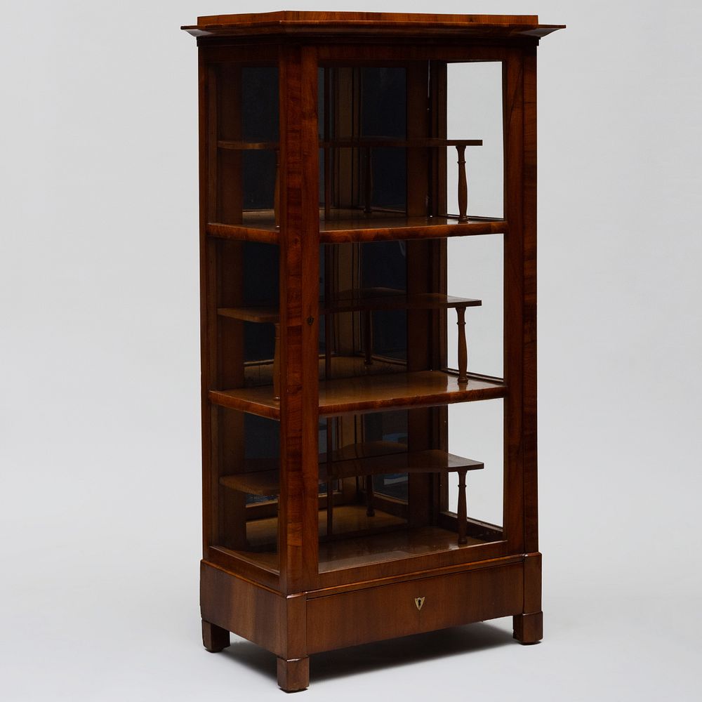 Appraisal: Biedermeier Walnut Vitrine Cabinet Vienna Fitted with three shelves with