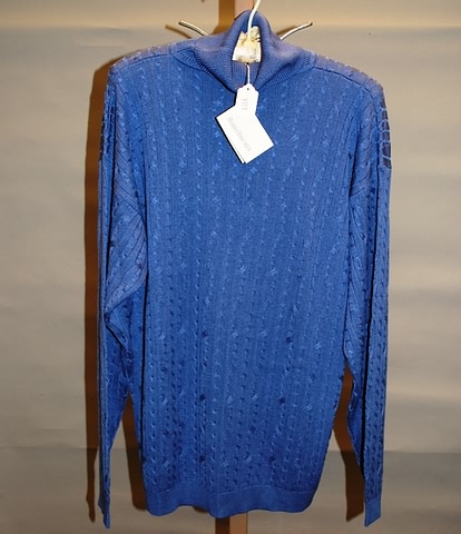 Appraisal: Barry Bricken blue silk long sleeve cable turtleneck top Size