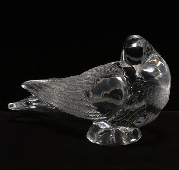 Appraisal: Lalique 'Pigeon Bruges' art glass bird clear and frosted body