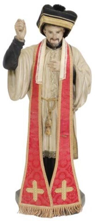 Appraisal: French painted plaster religious sculpture likely depicting Saint Francis Xavier