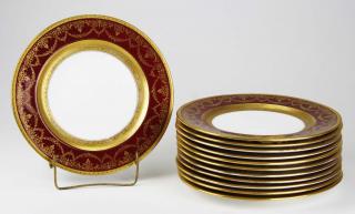 Appraisal: set of Coalport for Ovington Bros gilt embossed burgundy rim