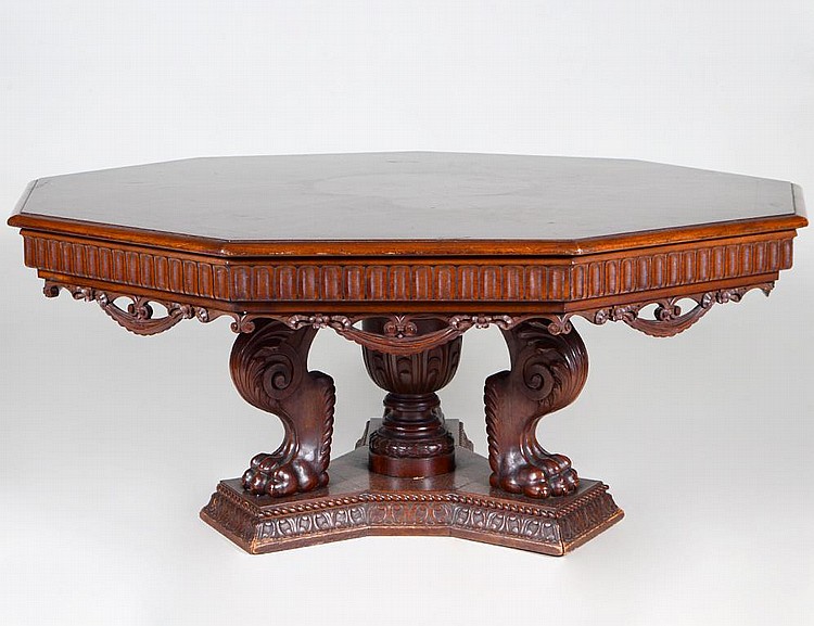 Appraisal: RENAISSANCE STYLE TEN-SIDED WALNUT LOW TABLEThe cross-banded top with a