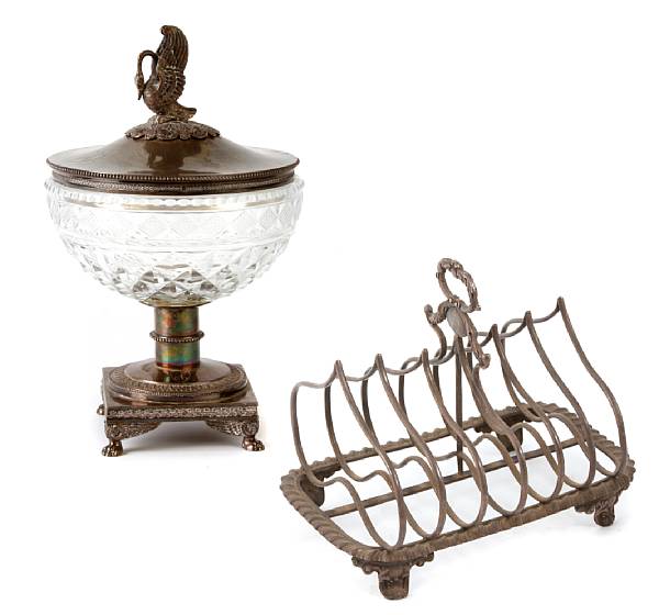 Appraisal: A Victorian silver toast rack with French glass and silver