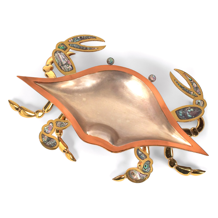 Appraisal: Mexican crab dish brass and copper with abalone trim stamped