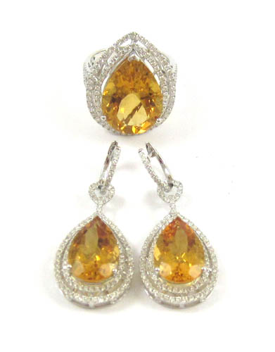 Appraisal: THREE ARTICLES OF CITRINE AND DIAMOND JEWELRY including a ring