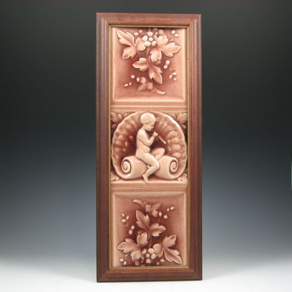 Appraisal: Three-tile framed set of American Encaustic brown glaze pieces Marked