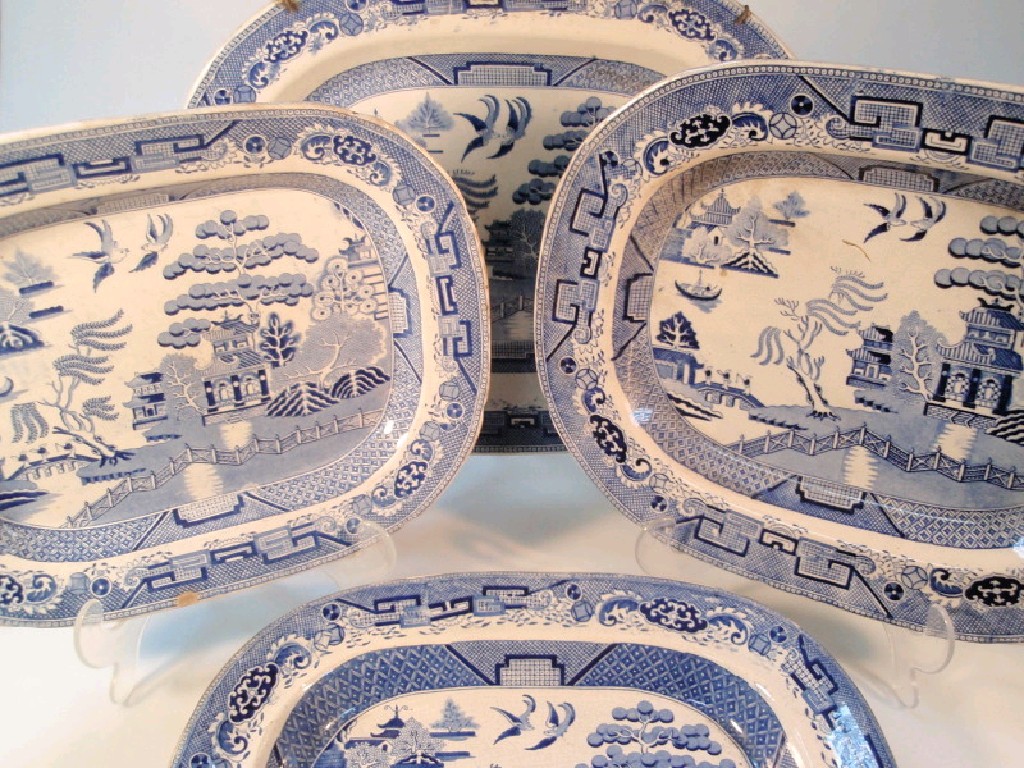 Appraisal: Four th century blue and white willow pattern transfer pattern