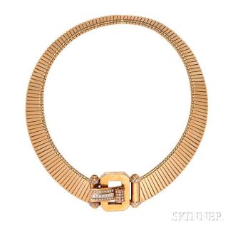 Appraisal: kt Gold and Diamond Necklace Italy the buckle motif with