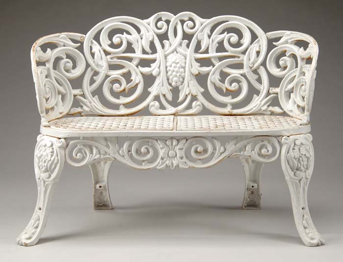 Appraisal: CAST IRON GARDEN SETTEE Scroll design back with grape cluster