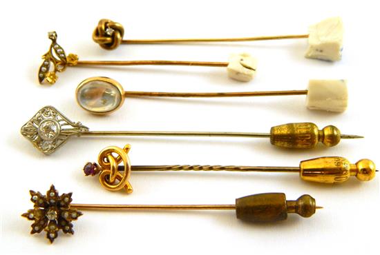 Appraisal: JEWELRY six stick pins diamond filigree stick pin top tested