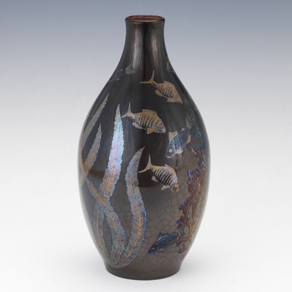 Appraisal: J SEVRA CERAMIC VASE H x Ceramic vase with blackish-brown