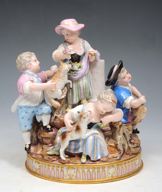 Appraisal: A MEISSEN PORCELAIN GROUP of five children playing with animals