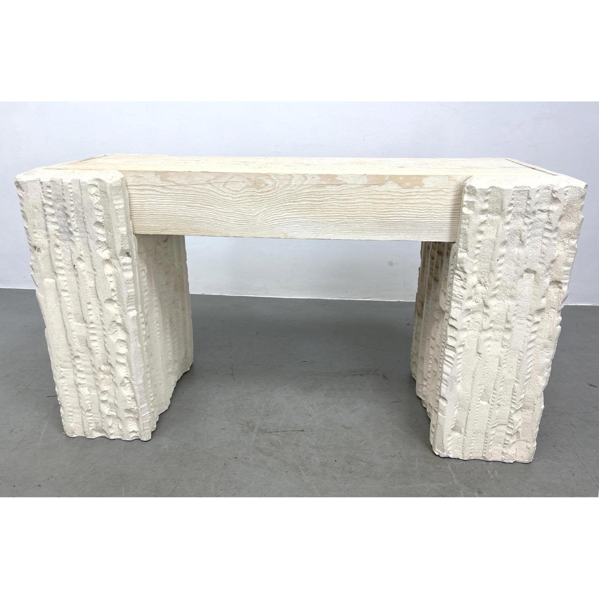 Appraisal: Miami Modern Plater and White Washed Wood Console Table Dimensions