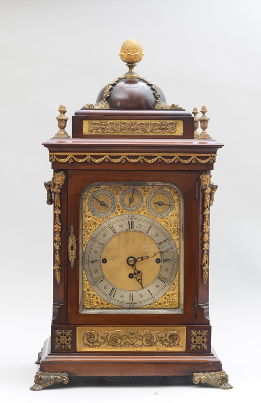 Appraisal: GEORGE III STYLE GILT-BRONZE-MOUNTED MAHOGANY CHIMING CLOCK With Westminster Whittington