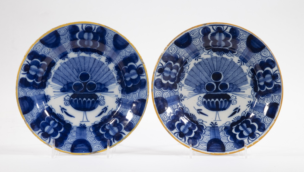 Appraisal: PR TH C DELFT PEACOCK PLATES Pair of Dutch Blue