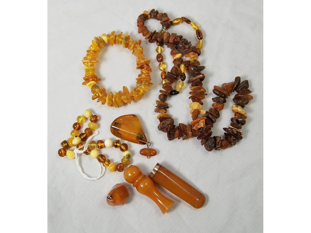 Appraisal: Collection of amber jewellery etc including baroque necklace two bead