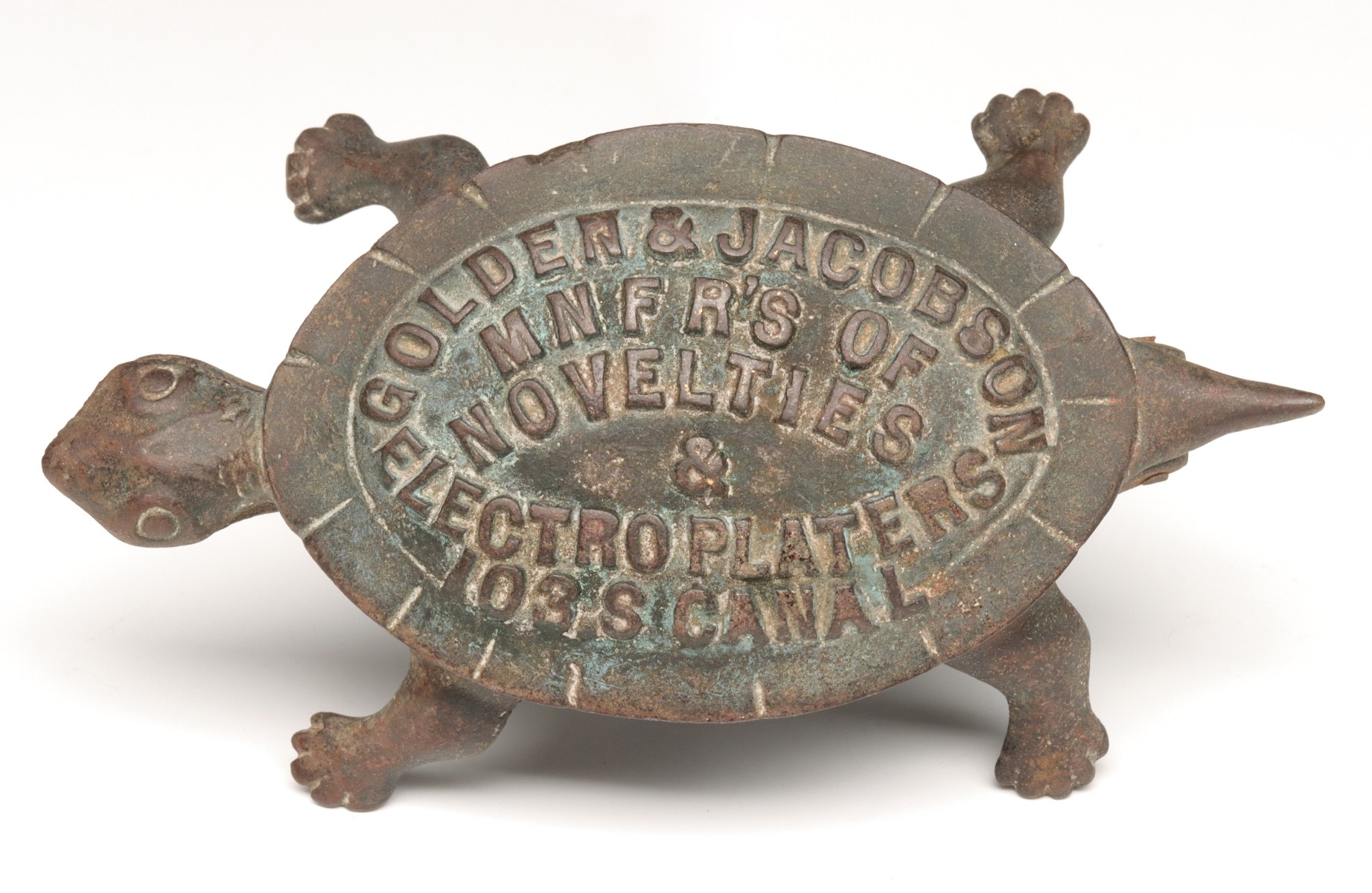 Appraisal: AN IRON TURTLE ADVERTISING MATCH SAFE C Raised lettering reads