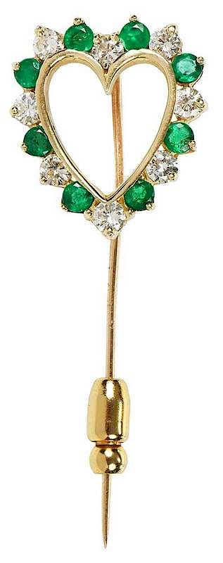 Appraisal: kt Diamond and Emerald Stick Pin heart design eight round