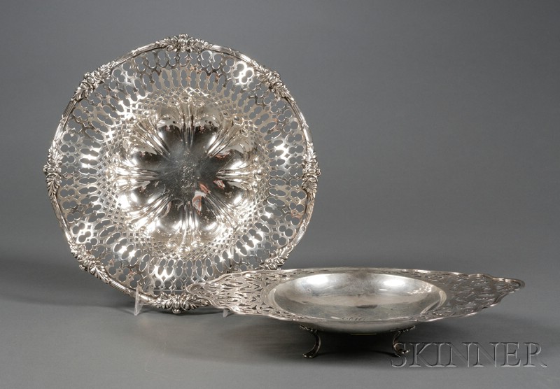 Appraisal: Two Gorham Sterling Reticulated Bowls one on leaf-topped trefid feet