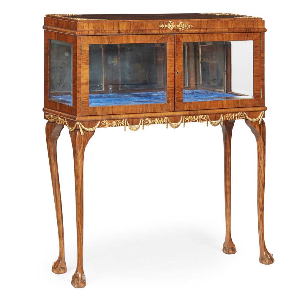 Appraisal: WALNUT AND GILT METAL MOUNTED DISPLAY CABINET MODERN in the