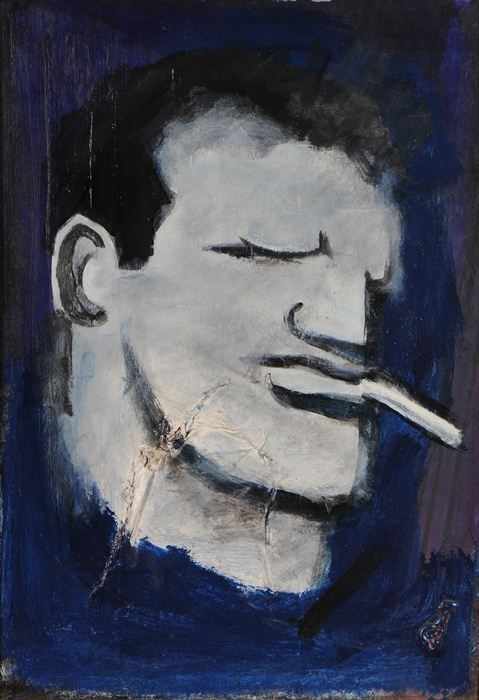 Appraisal: ROBERT LOUGHLIN b MAN WITH ONE EYE Acrylic and mixed