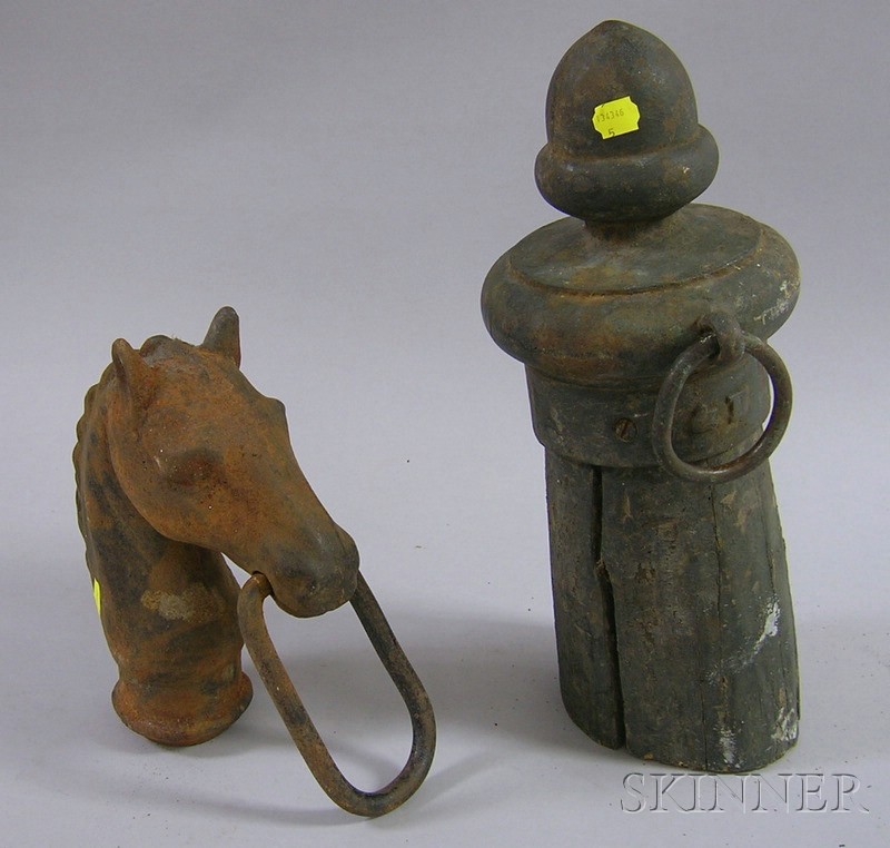 Appraisal: S B Green-painted Cast Iron Hitching Post Cap with Acorn