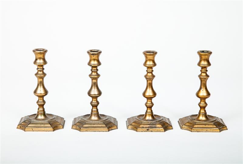 Appraisal: Set of Four Queen Anne Style Brass Candlesticks x x