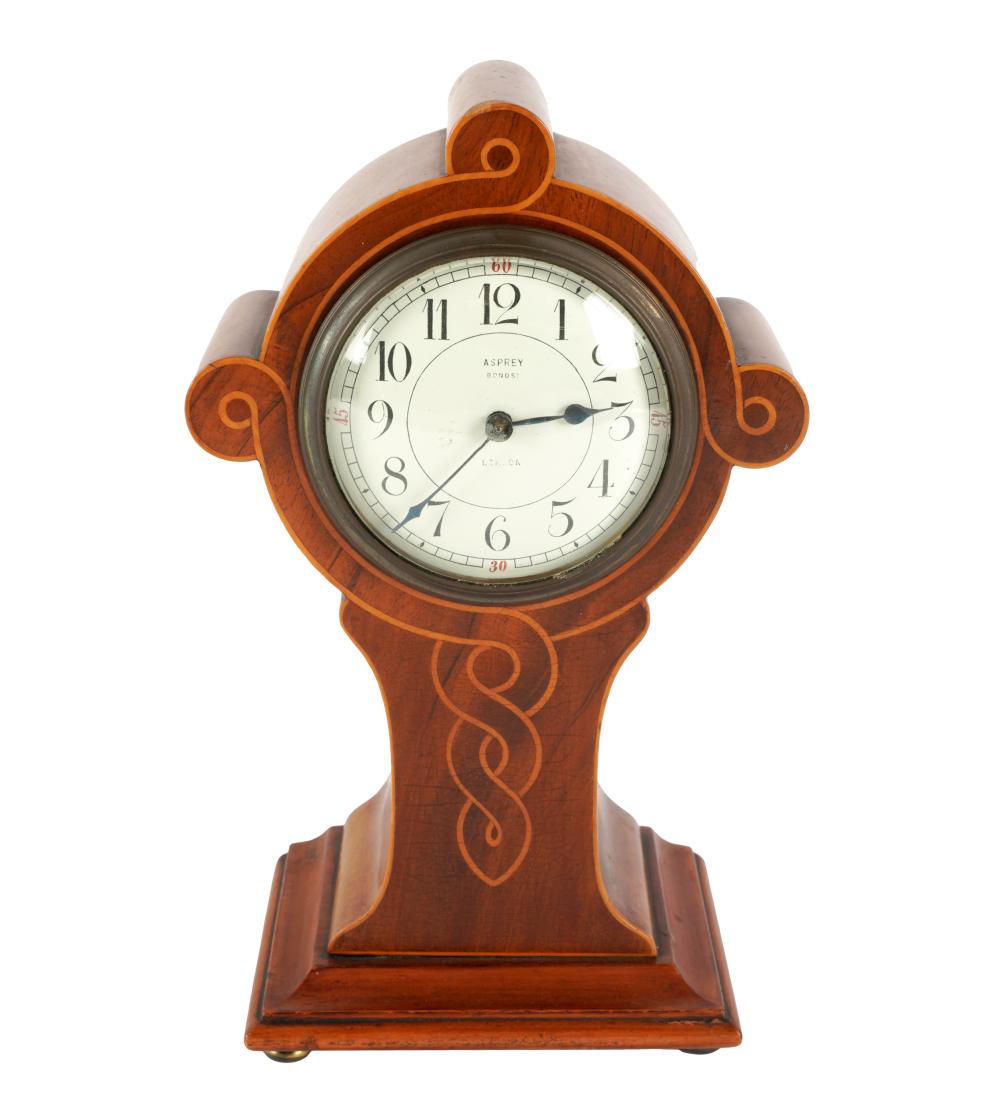 Appraisal: ENGLISH INLAID MAHOGANY MANTEL CLOCKthe dial signed Asprey Bond St