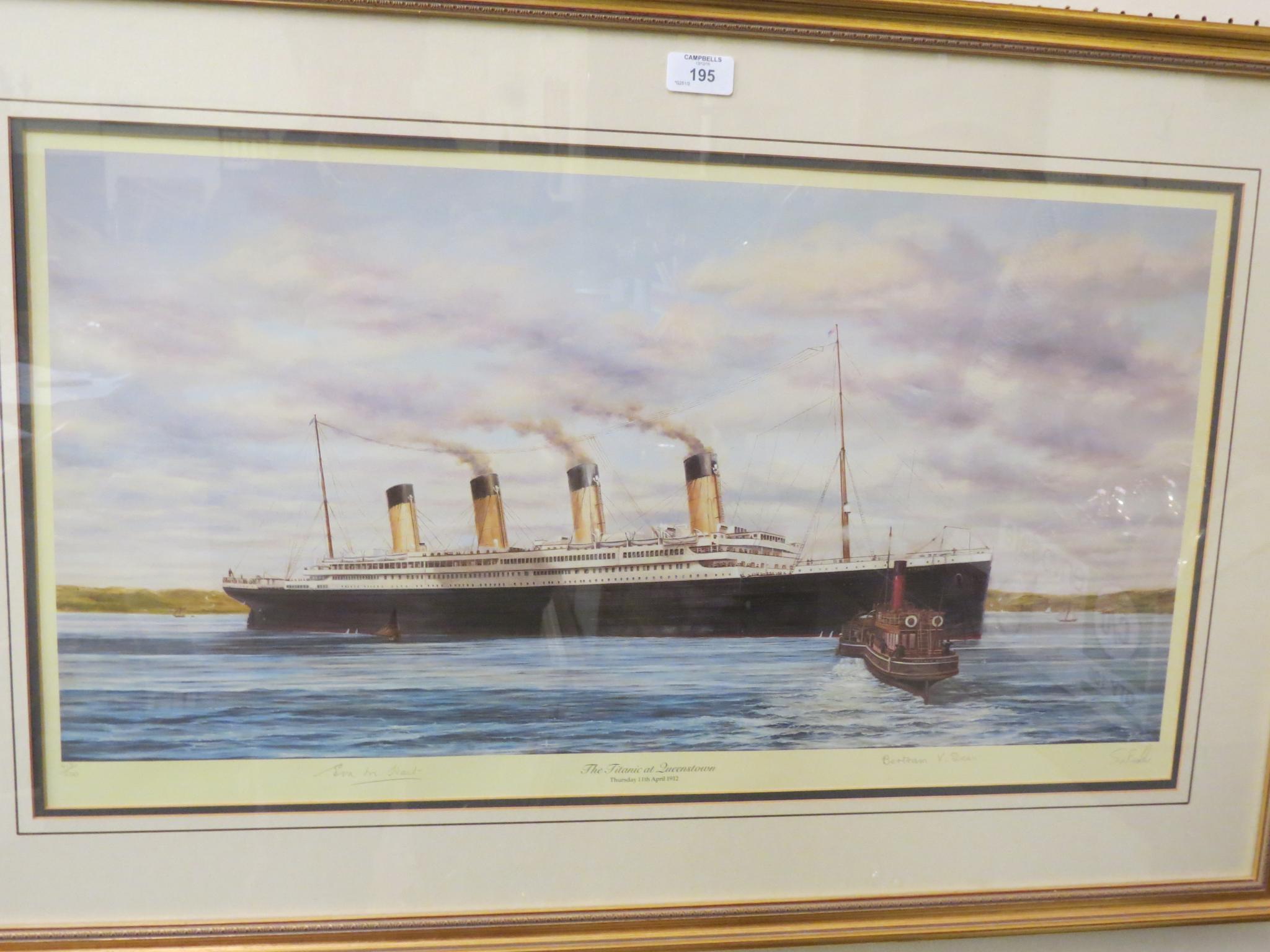 Appraisal: Signed Titanic print Titanic at Queenstown signed by survivors Eva