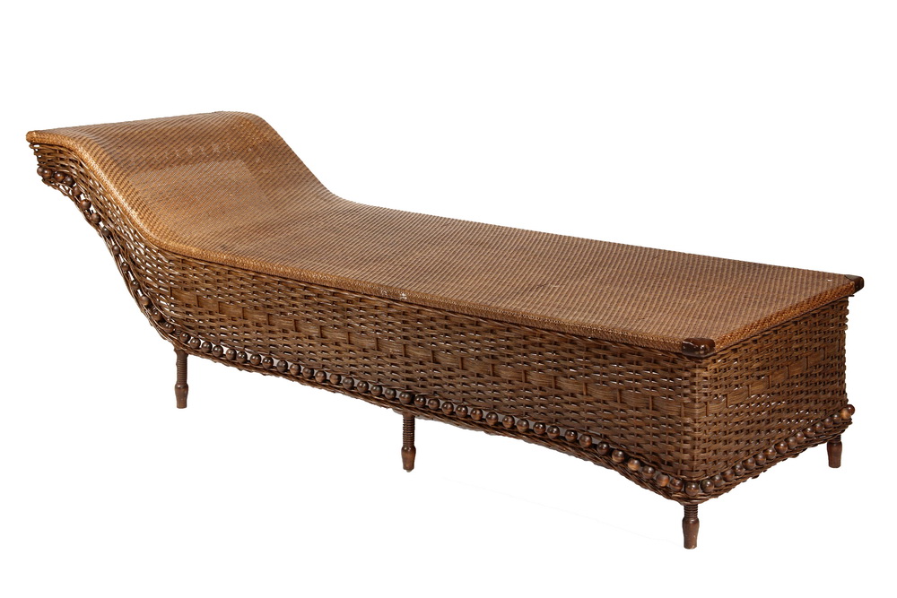 Appraisal: WICKER CHAISE LOUNGE - Late th c unmarked probably Heywood-Wakefield