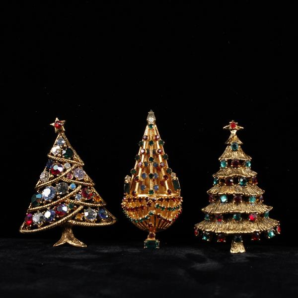 Appraisal: Lot of Jeweled Christmas Tree Brooch Pins HollycraftJoseph Warner Hollycraft