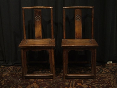 Appraisal: PAIR OF CHINESE SOFTWOOD YOKE BACK CHAIRS Mid th century