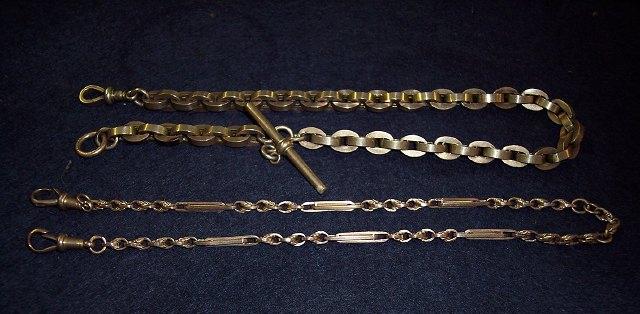 Appraisal: A ct gold fancy fetter-and-three watch chain and another with