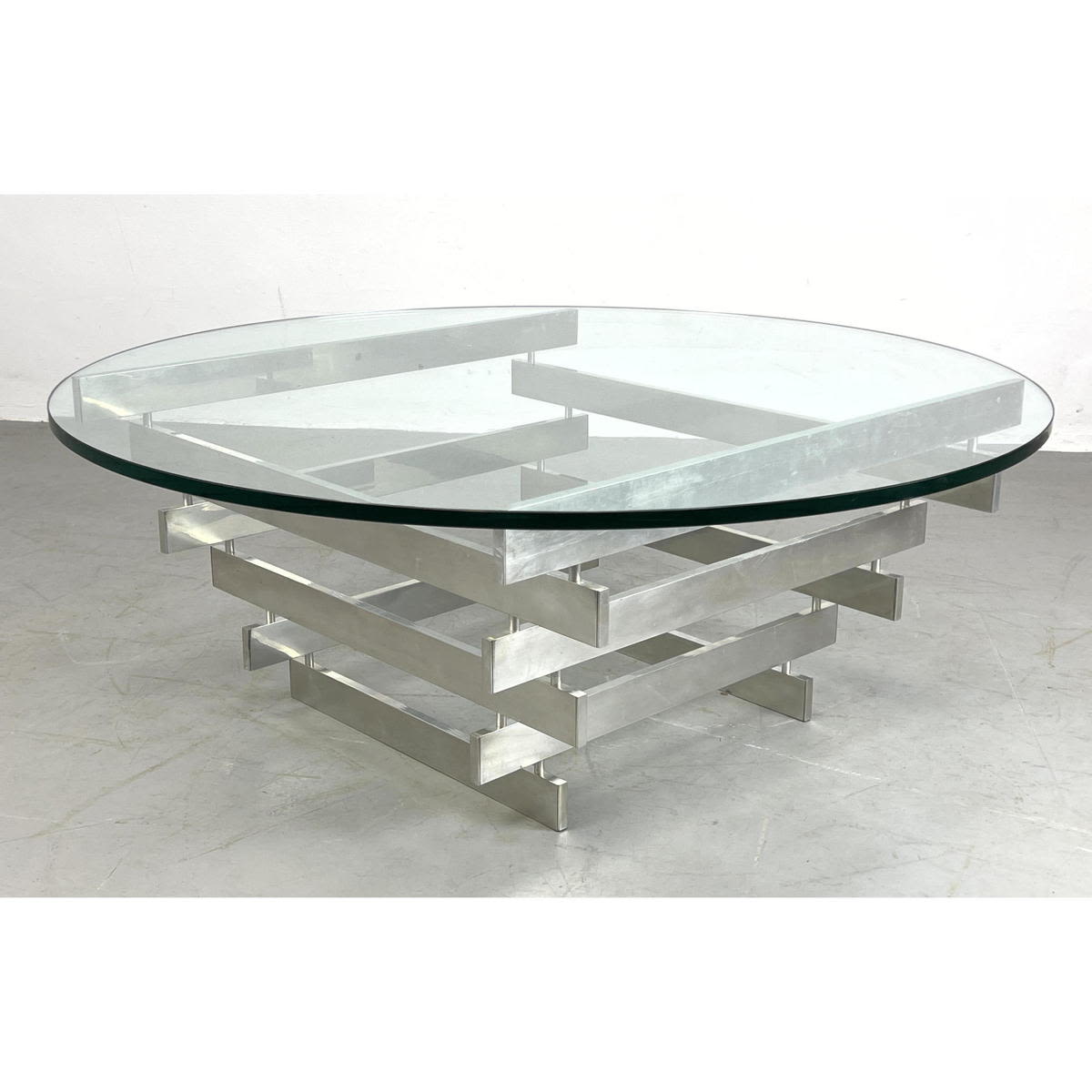 Appraisal: PAUL MAYEN style Stacked Chrome Cocktail Table five stacked flat