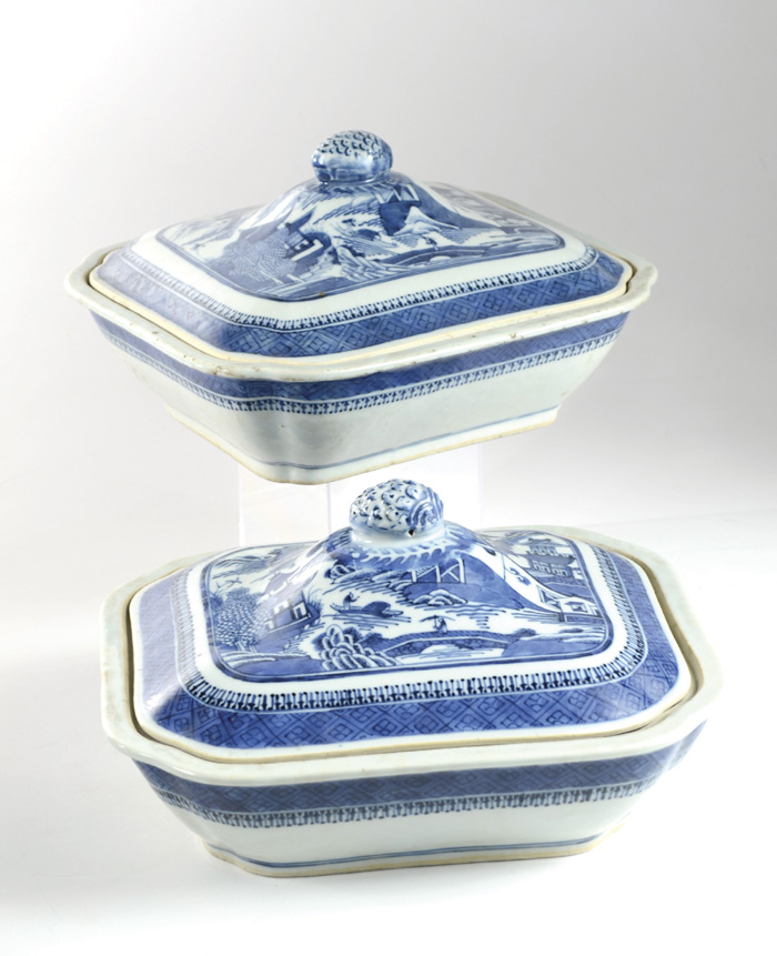 Appraisal: TWO CHINESE NANKING BLUE AND WHITE PORCELAIN VEGETABLE TUREENS AND