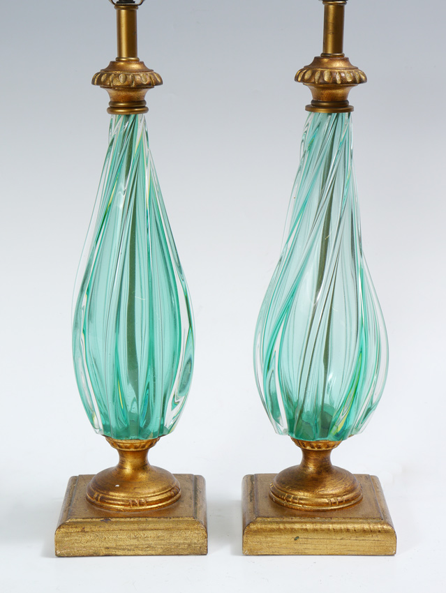 Appraisal: PAIR TEAL VENETIAN GLASS BODY LAMPS Venetian glass bodies with