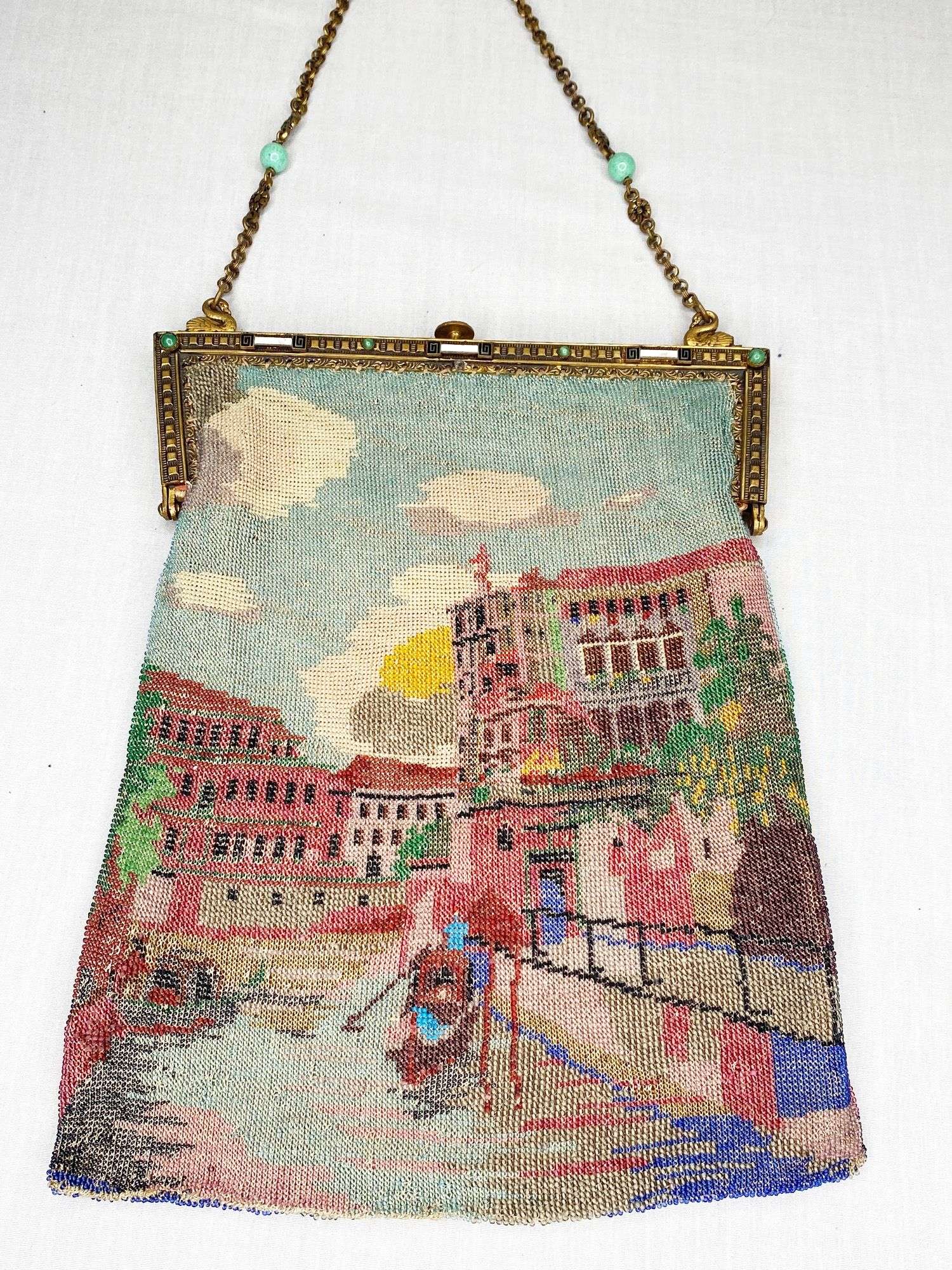 Appraisal: Micro Beaded Hand Bag with Canal Scene by Condition Please